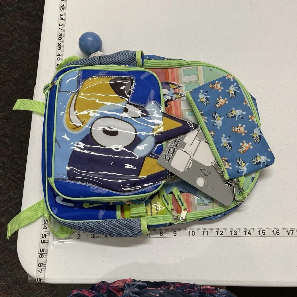 Bluey Character Backpack Set Lunch Bag Gadget Case Squish Ball Dangler School
